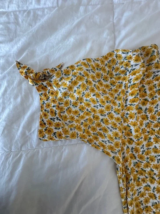 Faithfull the Brand Daphne Mini Dress Sz 8 Yellow Floral Rayon Summer Dress EUC - Picture 8 of 11